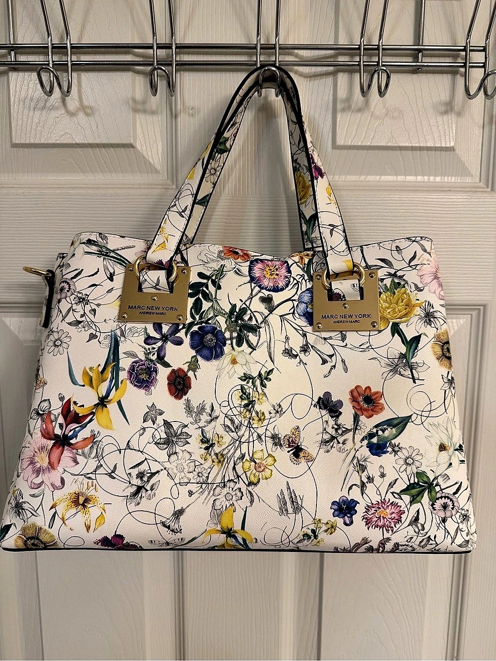 New Marc New York White Floral Saffiano Satchel Handbag